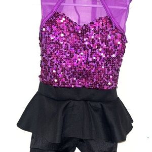 Purple Sequin Halter Top with Black Peplum